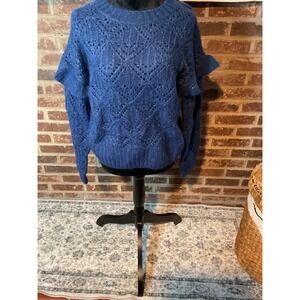 Old Navy Blue Ruffle Sleeve Glitter Knit Sweater‎ Small NWOT